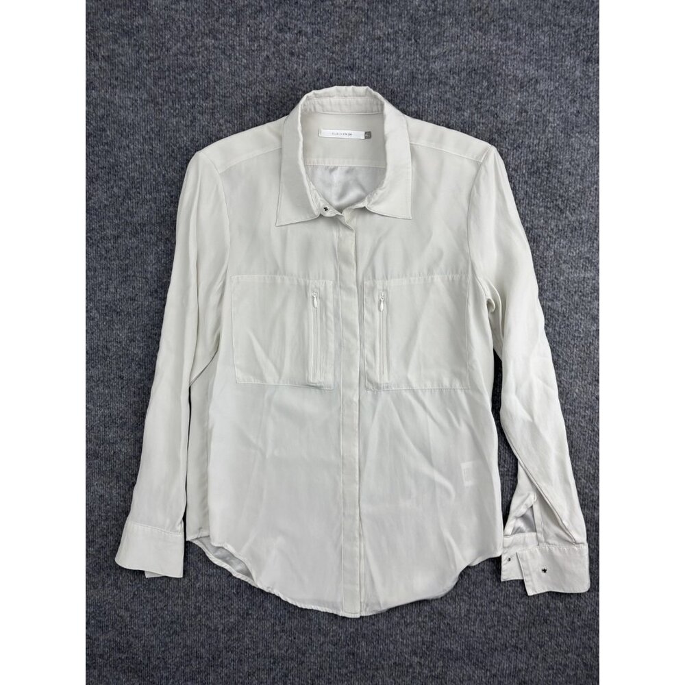 Elaine Kim Shirt Womens P (0-2) Silk Long Sleeve Utility Pockets Blouse Top